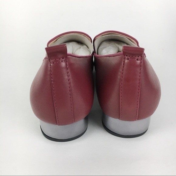 Franco Sarto Size 7.5 Red Leather Slip On Loafers Point Toe Kitten Heels Shoes - Picture 5 of 9